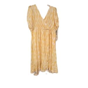 Torrid Mock Wrap Dress Empire Waist NWT Midi Length Yellow/White Plus Size 1X